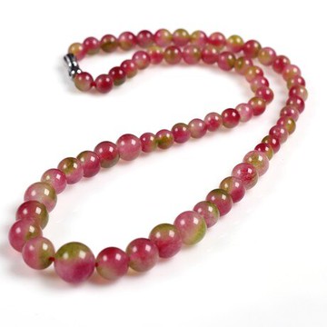 天然水晶 巴西進口 天然西瓜玉髓圓珠項鏈 塔鏈 項鏈1入