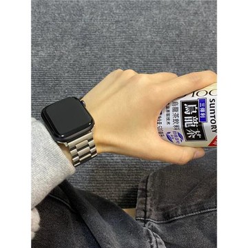適用applewatch7表帶iwatch765/SE代蘋果手表夏季潮小眾高級不銹鋼帶金屬鏈式鋼帶星光色41/45/40/44mm男女款
