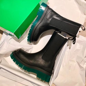 早秋冬新款方頭綠色厚底中高筒切爾西復古短靴真皮馬丁靴