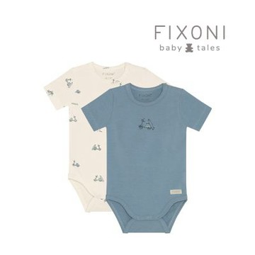 Brands4kids 摩托車藍色短袖包屁衣2件組_FIXONI系列