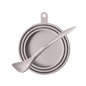 YOGiSSO 寵物罐頭保鮮矽膠蓋 2入+湯匙 方便快速地保存  適用於不同罐頭尺寸  灰色  1組