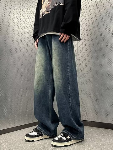 直筒牛仔褲男春秋季2024新款水洗做舊寬松褲子美式復古秋冬闊腿褲鑫弘-衣錦男裝