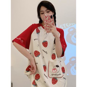 純棉短袖睡裙女夏季可愛卡通韓版休閑學生中長款外穿寬松薄款睡衣