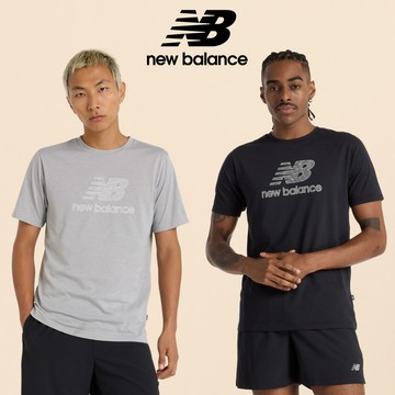 【New Balance】 NB 吸濕排汗短袖上衣_男性_灰/黑色_MT51003AG/MT51003BK