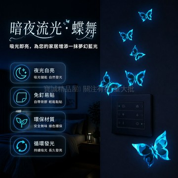 台灣出貨✨ 藍色螢光蝴蝶牆貼 夜光裝飾壁貼 臥室客廳宿舍佈置 自黏浪漫氛圍 可移除不傷牆 6入12入18入30入組