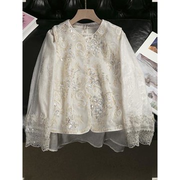 洋氣提花刺繡新中式馬甲背心女坎肩外穿2025春秋輕國風歐根紗上衣