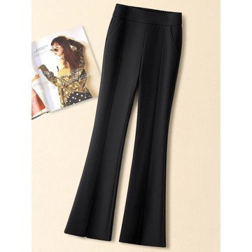 (免運)黑色開叉微喇褲女秋冬季2025新款九分休閑褲加絨直筒西裝喇叭褲子