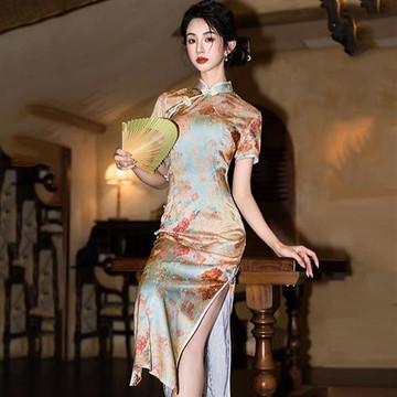 【米蘭精品】現貨+預購 新中式改良旗袍連身裙長裙A字裙百褶裙子大碼洋裝休閒女裝-國風復古修身長款74mb4