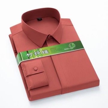 2025秋季新款暗門襟長袖襯衫男青年商務休閑職業竹纖維楓葉紅襯衣