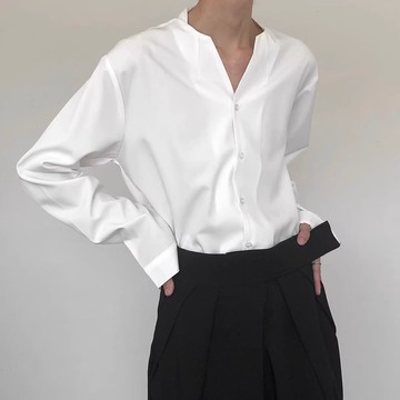 日系V領襯衫男設計感小眾長袖痞帥免燙高級感上衣男