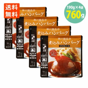 煮込みハンバーグ テリヤキソース 190g×4袋 開花亭 送料無料 ハンバーグ レトルト テリヤキ ハンバーグ レンジ