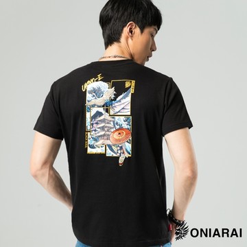 鬼洗 BLUE WAY – 和藝術新分割海浪元素短TEE(黑)