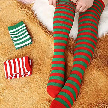 聖誕條紋襪 長筒襪 襪子 紅白襪 紅綠襪 過膝襪 襪子 聖誕襪 裝扮道具 派對活動 耶誕節【BlueCat】【RXM1010】