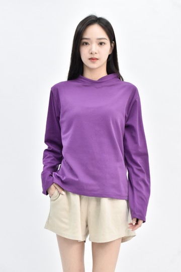 (XL)  紫色內刷毛高領長袖上衣