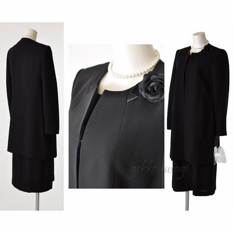 絶対的な信頼 コサージュ付き 礼服 喪服 ブラックフォーマルスーツ 3点セット フォーマル・ドレス・スーツ