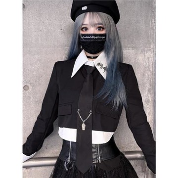 Miub原創暗黑風帥氣鏈條免打式襯衫裝飾亞文化搖滾女情侶黑色領帶