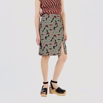 【蛋植物古著】錯視方格高腰開衩古著短裙