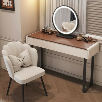 免運 可開票 家具 櫃子 收納 梳妝臺臥室現代簡約輕奢小戶型實木化妝桌胡桃木巖板化妝臺新 公司貨DDD4011