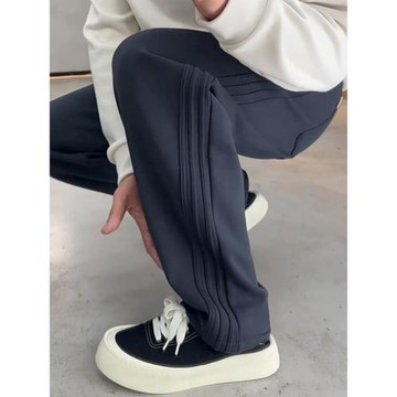 秋冬加絨潮牌彎刀休閑褲男重磅簡約高檔百搭顯瘦寬松直筒運動衛褲