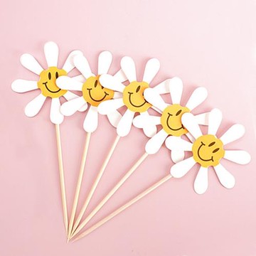 笑臉太陽花韓式小熊向日葵花朵創意生日蛋糕裝飾插件小插牌配件