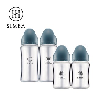 Simba 小獅王辛巴 - 蘊蜜質金玻璃寬口防脹氣奶瓶2大2小經典組-新生適用-波藍