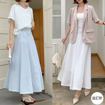 【HARPER】品牌自訂法式小波點長裙 有內裏 | 現貨  中長裙 裙子【SKB48624J】