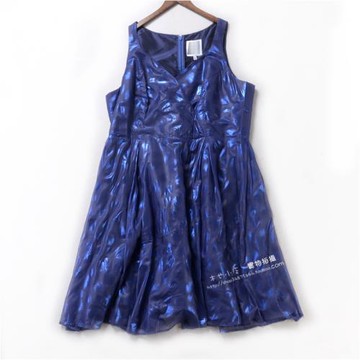 25233春夏新款歐美時尚大碼女裝寬松顯瘦大氣高檔深藍色連衣裙