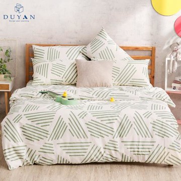 【DUYAN 竹漾】精梳純棉二件式枕套床包組 綠條三角 台灣製(單人)