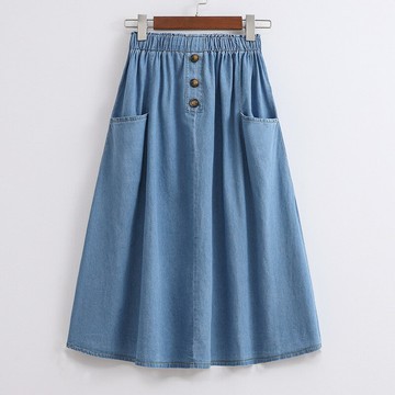 【巴黎精品】現貨秒發 高腰牛仔裙半身長裙洋裝丹寧連身裙大尺碼A字裙休閒大碼女裝-排扣素面女裙子a1jc72