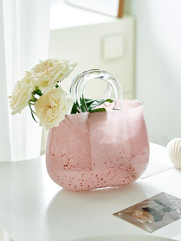 【可開發票】 宅配到府 花瓶 玻璃花瓶粉色波點手提玻璃花瓶網紅ins客廳創意水培水養鮮花透明包包花瓶~優樂悅