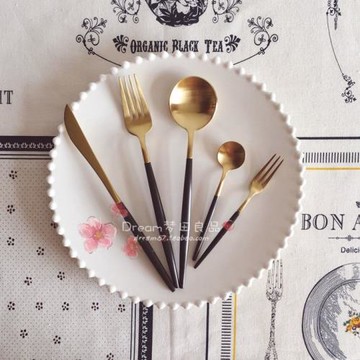 【夢田良品】啞光拉絲黑金不銹鋼刀叉勺 西餐餐具 Annie系列