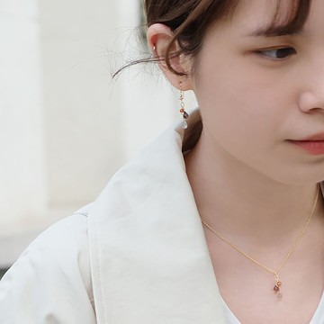 葡萄園之戀-橘石榴石拉長石耳環 14K 包金 注金 垂墜