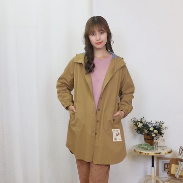 Hana Mokuba 紐釦門襟長版連帽風衣外套
