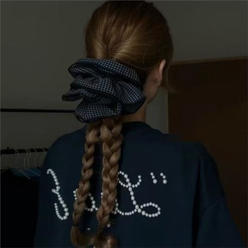 韓系格紋多層超大號大腸發圈女高級感慵懶風頭繩高彈力大腸圈發繩