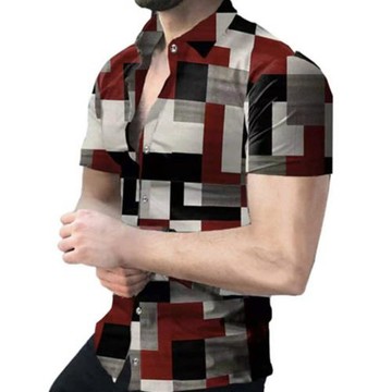 Polo Fashion Print Short Sleeve Shirt 翻領時尚印花短袖襯衫男