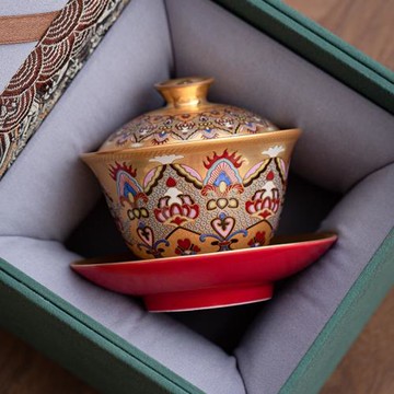 (免運)鎏金蓋碗三才茶碗茶具三件套單個高檔禮盒元旦節喬遷節送領導長輩