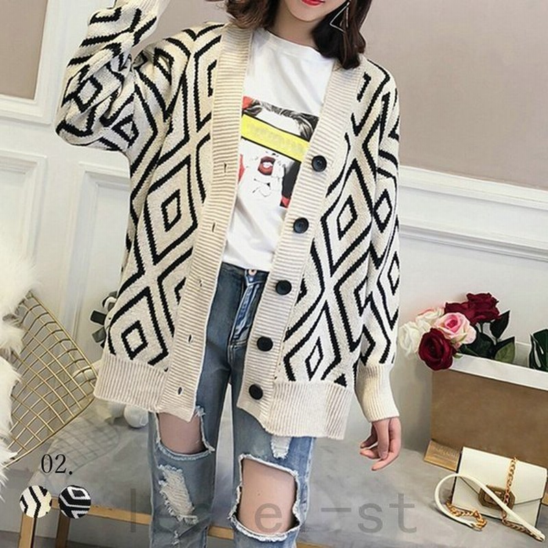 ダイヤ柄 ニットカーディガン ゆるニット レディース コーディガン オーバーサイズ 羽織物 長袖 秋冬 メ便不可 通販 Lineポイント最大0 5 Get Lineショッピング