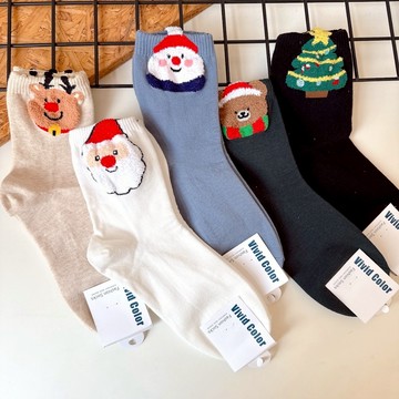 正韓聖誕襪 聖誕襪子 節慶襪子 中筒襪 聖誕老人襪 麋鹿襪 聖誕樹襪子 交換禮物襪 雪人襪 植絨大頭襪 台灣出貨台灣賣家