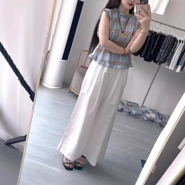 25569大愛美依緣2025夏季新絕美減齡無袖格子上衣寬松垂感長褲女