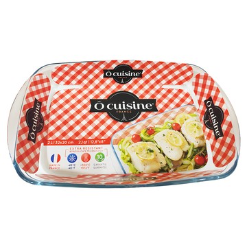 O cuisine 耐熱玻璃長方型烤盤 2L 32x20cm 法國製造  紅白相間  1個