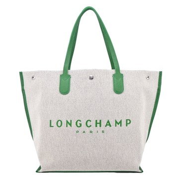 LONGCHAMP ESSENTIAL系列帆布LOGO字母托特包(大/綠)10090-HSG-129