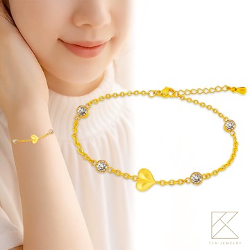 【TLH】黃金墜手鍊 純金999 蜜桃甜心 約重0.05錢±0.01