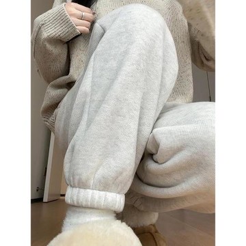 加絨褲子女秋冬季2023新款爆款加厚羊羔絨衛褲小個子束腳運動褲女