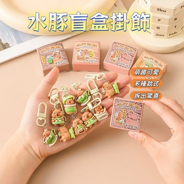 水豚鑰匙扣盲盒 鑰匙扣 掛件 鑰匙環 可爱 學生獎品 交換禮物 掛飾 寵物鑰匙圈 卡通 扣環 鑰匙圈 小禮品