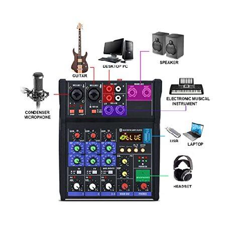 Channel Audio Mixer, USB DJ Mixer, Compact Studio Mixer Small Stereo Mixer with Wireless Microphones, Family Stereo Processor for Live Str並行輸入