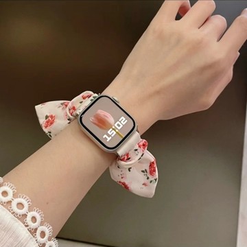 女生髮圈錶帶 蘋果手錶錶帶 applewatchS10 S9  學生小清新 法式發圈錶帶 iwatch 6 5代女式錶帶
