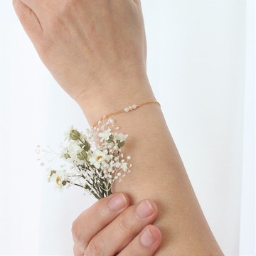 7月巨蟹座誕生石 粉紅蛋白石 14K注金幸運手鍊 送花語乾燥花生日