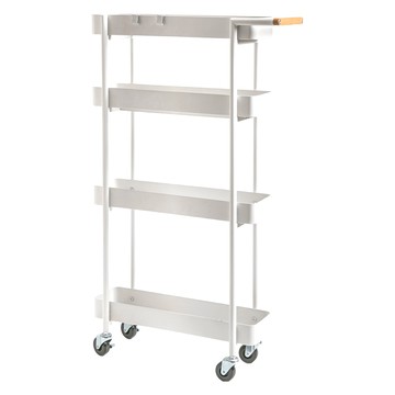 HOLA 和樂家居 Ink 鐵線收納隙縫推車 四層 附掛勾 3850g  白色