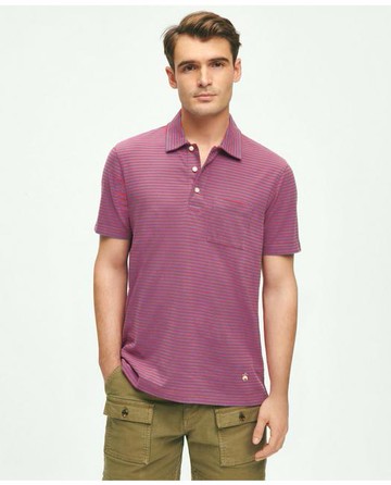 Brooks Brothers Men's Vintage Washed Cotton Feeder Stripe Polo Shirt | Blue/Red | Size XS