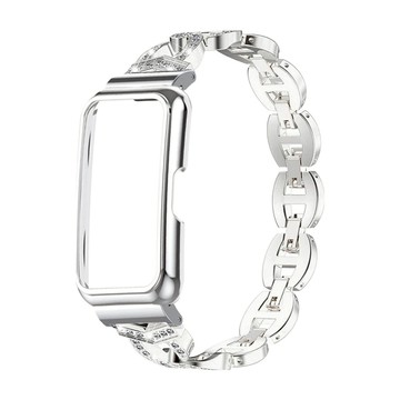 Space Shield 人字紋方晶鋯石金屬智慧手錶錶帶  三星 Galaxy Fit 3  銀色  1個